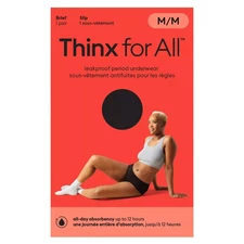 Thinx For All Period Underwear Brief Slip All-Day Absorbency Size Medium Black