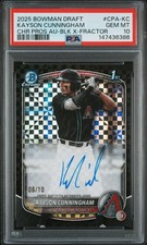 2025 BOWMAN DRAFT CHROME PRSPCT AUTO BLK X-FRACTOR KAYSON CUNNINGHAM 6/10 PSA 10