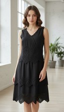 Hibis Lace Works  Black Sleeveless Dress Eyelet Embroidered & Beaded  Size L