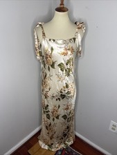 Reformation Aden Bow-detailed Foral Print Silk Charmeuse Midi Dress Medium M