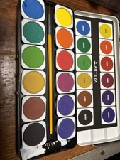 Arteza 25 Watercolor Premium Artist Paint | Opaque Colors In Pans w/#4 Brush NIB