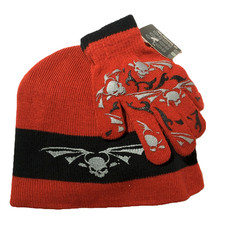 Boy's Knit Hat Gloves 2 Piece Set Red One Size, NWT