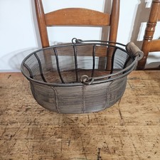Metal Basket Oval Woven Design with Metal and Wood Handle HEAVY Indoor Outdoor