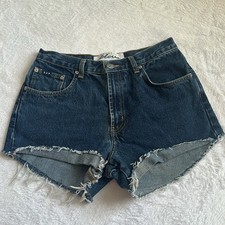Vintage 90s Y2K Express Blues Denim Hi Rise Cut Off Jean Shorts Distressed 9/10