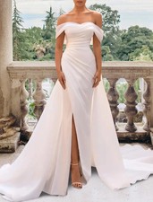 Mermaid Satin Wedding Dresses Detachable Train Bridal Party Gown Summer Vestidos