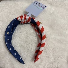 Patriotic American Flag Knot Headband Rhinestone Stars  Stripes Red White Blue