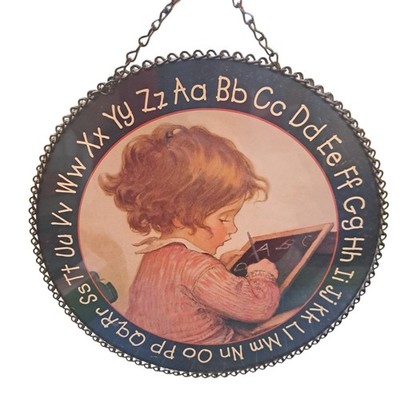 Vintage Jessie Willcox Smith ABC School Girl Flue Cover Chain Frame Wall Decor