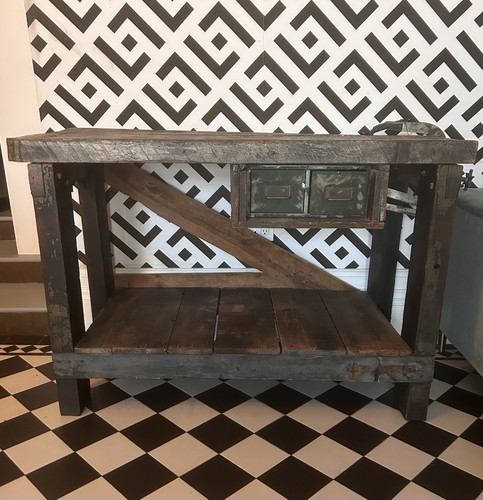 Vintage Wooden Work Bench with 2 Drawers 52” w X 24” d X 36” h
