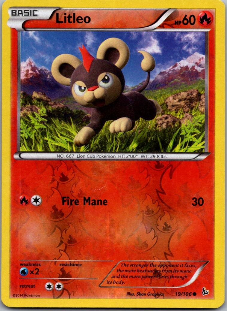 Litleo 19/106 Common Flashfire Pokemon Reverse Holo Moderately Played