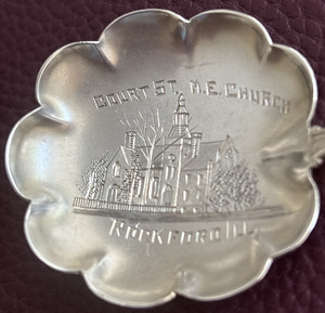 Rockford Illinois Court St. M.E. Church 4.5" Sterling Souvenir Bonbon Spoon 16g!