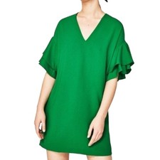 Zara Green Flutter Sleeve Mini Dress Size Medium