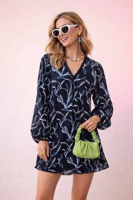 ALEXIS Dress Lujana Floral Embroidered Mini Long Sleeve Size XS (No Belt)
