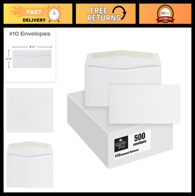 Bulk White #10 Envelopes, 4-1/8x9-1/2 Inch, No Window, Gummed Closure, 500 Pack