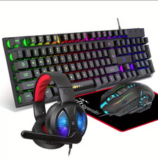 Wired Gaming Keyboard Mouse Headset Combo Mouse Pad Set PC PS4 Xbox - Fast Ship