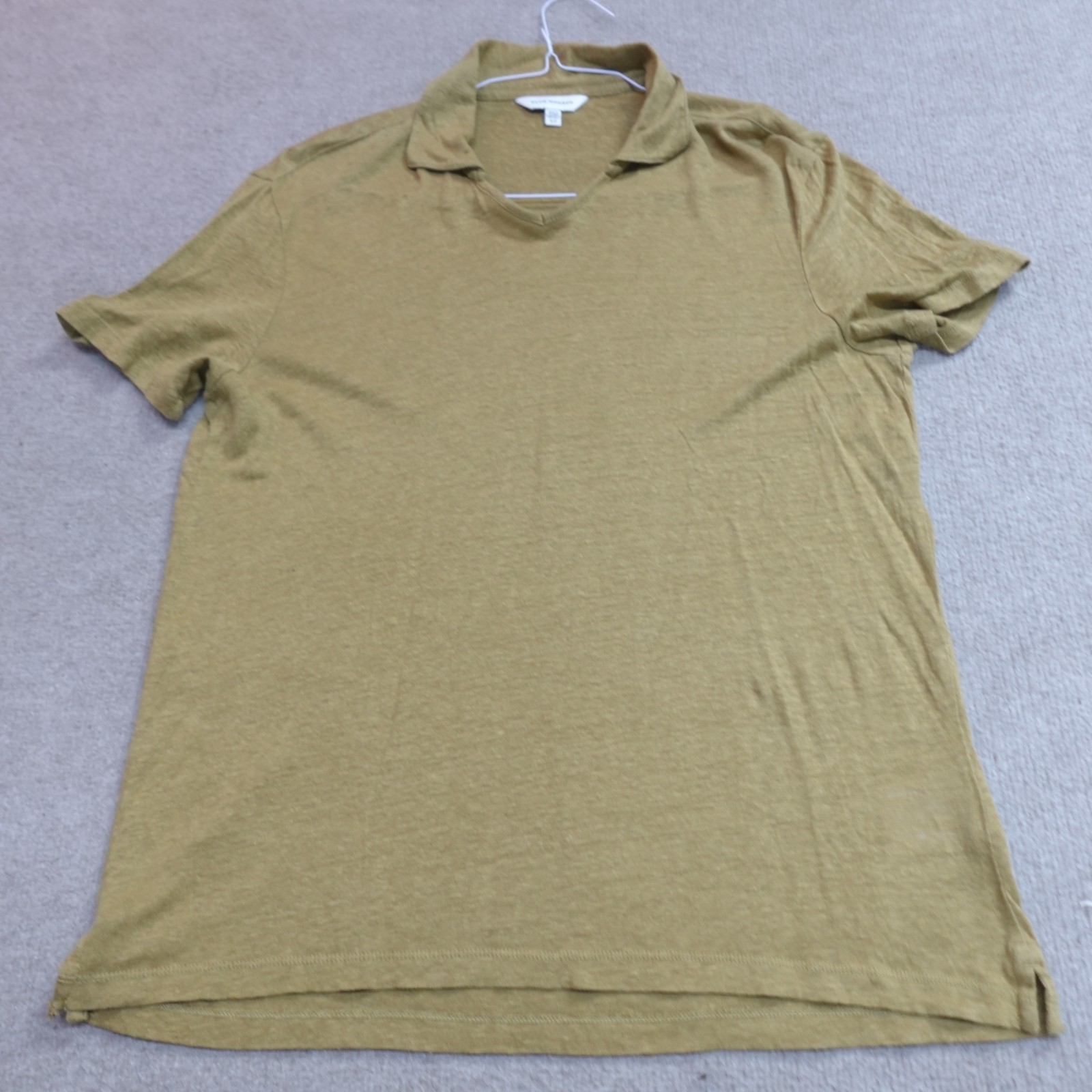 Club Monaco Polo Shirt Small Yellow Mustard V-Neck 100% Linen