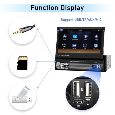1 DIN Autoradio Écran Motorisé Rétractable 7 Pouces avec sans Fil Carplay Android Auto, Hodozzy