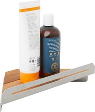 Seachrome 700-7006 14-3/16" Stainless Corner Shower Shelf - Teak Wood / Satin