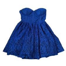 NWT Hello Molly Royal Blue Sequin Corset Babydoll Mini Dress Strapless Size XS