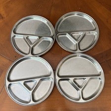 18/8 Stainless Steel Divided Trays Plate Lot of 4 10" Round S 824 Camping, BBQ