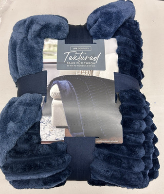 Life Comfort Navy Blue Throw Faux Fur Textured 60''x 70'' Soft Cozy