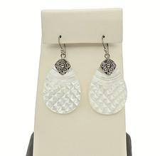 Robert Manse 925 Sterling Silver 18k Gold Mother of Pearl Etched Dangle Earrings