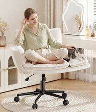 White Velvet Office Chair Swivel w/ Casters, 95-120  Tilt, 300 lb Max