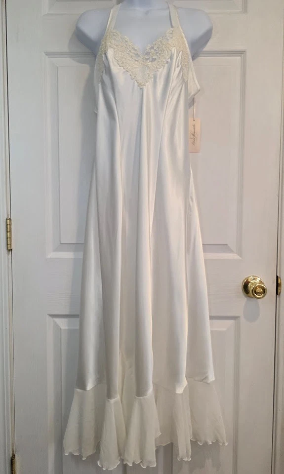 Conjunto de lencería nupcial Linea Donatella talla L marfil satinado bata larga y cuentas quimise Foto 4 de 4