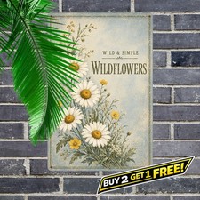 White Daisy Flower Metal Sign Floral Nature Wall Decor 8x12 Inch