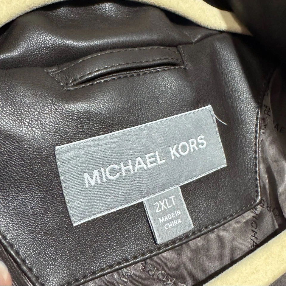 Abrigo Chaqueta Michael Kors Para Hombre Imitación Cuero Marrón Talla 2XL Alto Otoño Clásico Foto 3 de 4