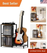 End Table with Guitar Stand,Record Player Stand,Vinyl Records Storage,2-Tier ...