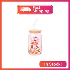Silver Buffalo Strawberry Shortcake Pink Glass Tumbler with Bamboo Lid and Glass