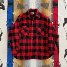 Vintage Sears Pilgrim Shirt Mens Large Buffalo Plaid Wool Blend Flannel 50s 60s