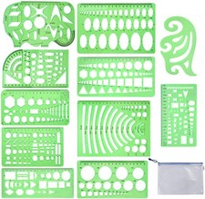 11 Pieces Geometric Drawings Templates Stencils Plastic Measuring Template Ruler