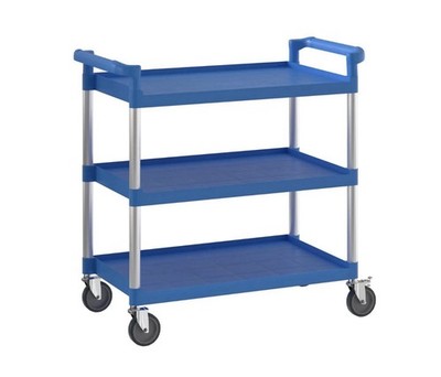 Blue Utility / Bussing Cart with Three Shelves - 42'' x 20''