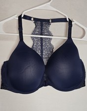 Victoria's Secret Women's Bra 38DD Push Up T Shirt Navy Blue Lace Racerback