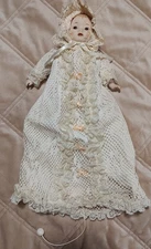 vintage Sankyo Silvestri Porcelain Baby Doll Pull String Music Brahms Lullaby 