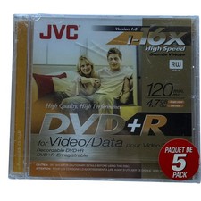 JVC DVD R 5 Pack 4.7GB 120min 16x Recordable Blank Media Discs VP-R47GU5