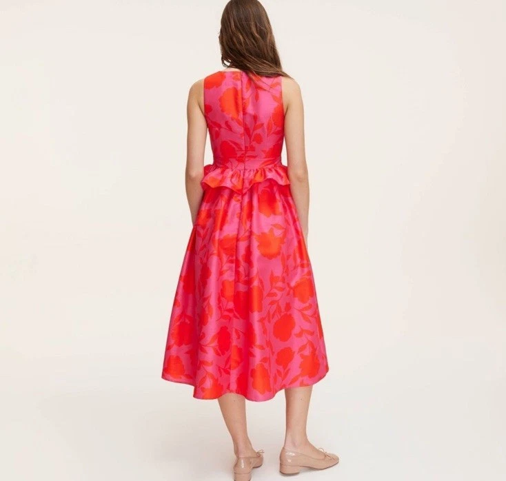Abito donna classico rosa peplo midi Kate Spade target rosa rosso taglia 12