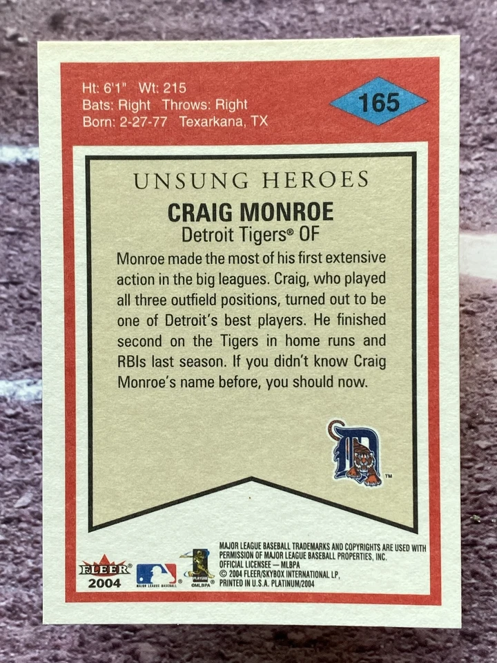 2004 Fleer Platinum Craig Monroe #165 Detroit Tigers - Image 2 of 2