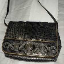 Vintage Sharif Satchel Handbag Brown/black Crossbody Leather Snakeskin Boho