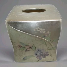 Croscill Home Ashley Silver with Purple Floral Pattern Tissue Cover Box New NWT
