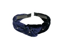 Dark Blue Silver Sparkle Pattern Velvet Fashion Headband w/Top Knot