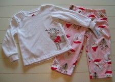 Girls Carter's 2 Pc Fleece Reindeer Santa Christmas Pajamas Sz 4
