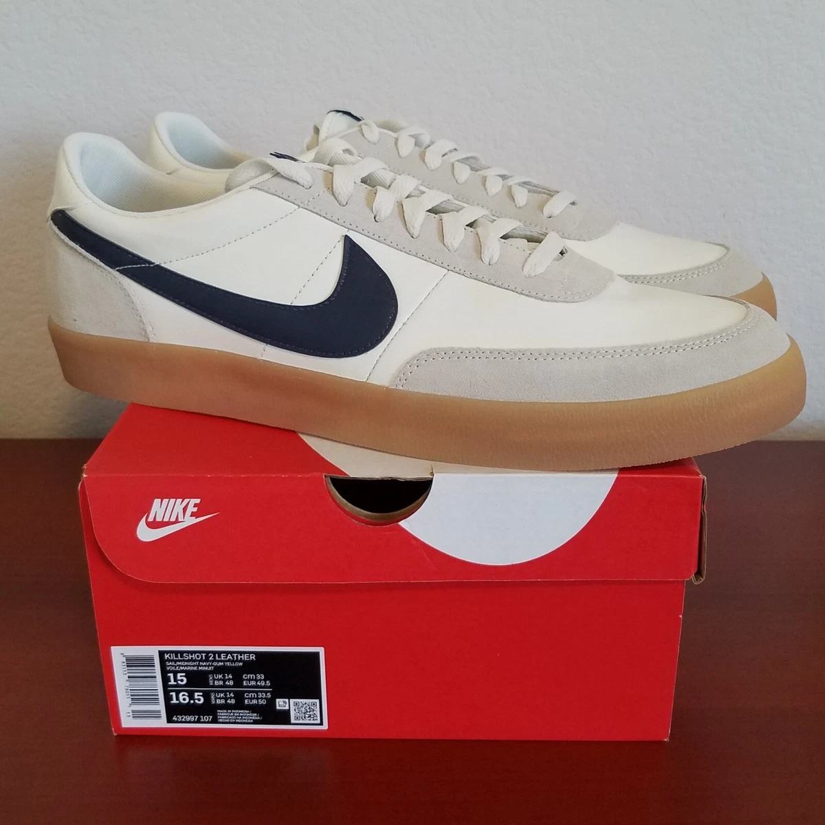 Conquista Lluvioso Caballero amable Nike Killshot 2 Leather Shoes Sail/Midnight Navy/Gum 432997-107 Men&#039;s  Size 15 | eBay