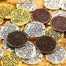 35 Pieces Gold Metal Pirate Coins Bulk Fake Treasure Coins for Party Decor
