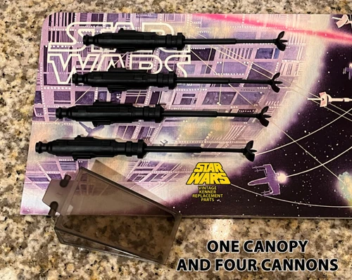 VINTAGE STAR WARS X-WING FIGHTER REPRO CANNONS + SMOKE CANOPY, ONE SET-US SELLER