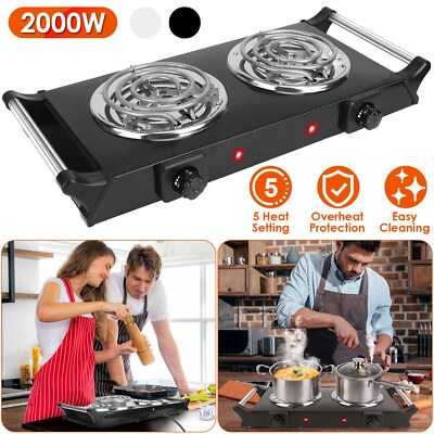 Electric Double Burner Stove Hot Plate Countertop Adjustable