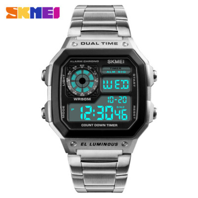 5atm Waterproof Men Women Watch DUAL TIME Stainless Steel  display picture 3