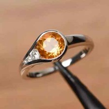 2Ct Round Cut Lab Created Citrine Women's Engagement Ring 14K White Gold Plated