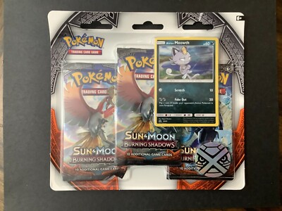2017 Pokémon Sun & Moon Burning Shadows 3-pack Blister Alolan Meowth SEALED